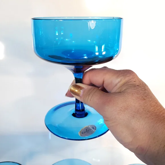 Mid-Century Aqua Blue Glass Coupes - Picture 4 of 9